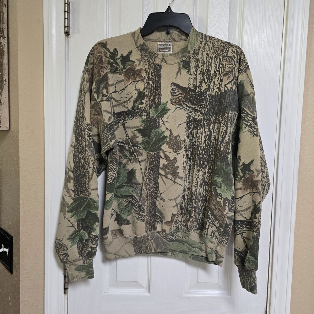 Vtg Jerzees Outdoors Sweatshirt Mens Medium Mossy oak Camo Crewneck Pullover